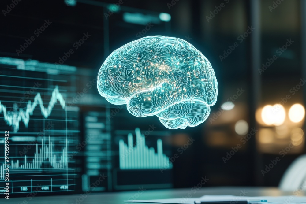 Aufkleber futuristic digital brain concept with data analytics in the background, symbolizing artificial intel