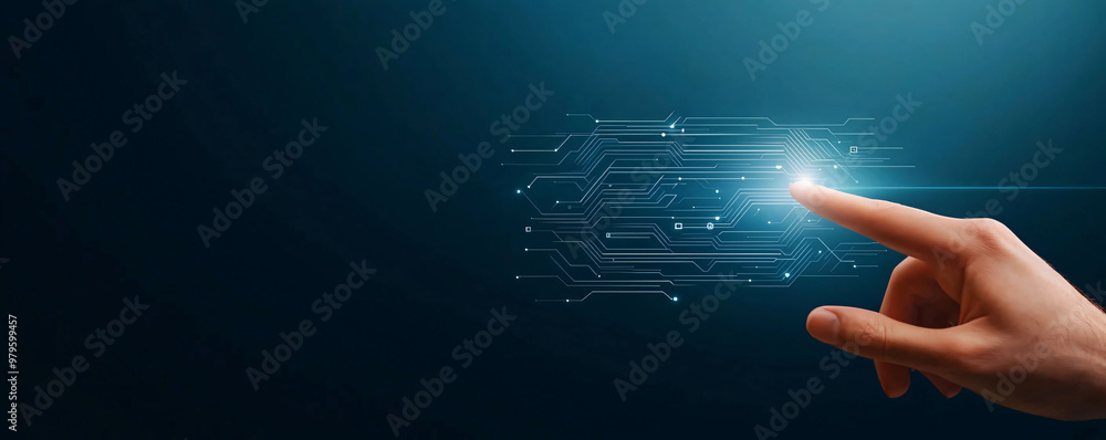 Poster a close up of hand swiping through digital timeline, showcasing futuristic interface with glowing ci