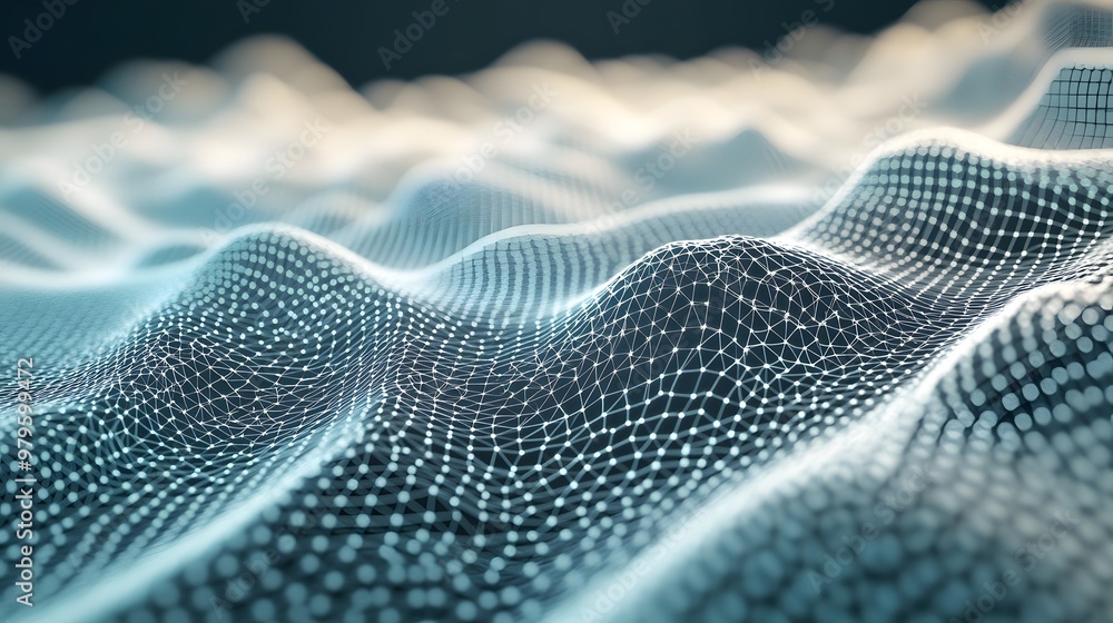 Poster abstract digital landscape with interconnected nodes