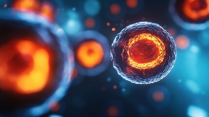 Close-up view of vibrant cells showcasing intricate structures and glowing elements, illustrating the beauty of microscopic life.