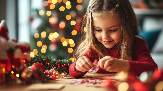 Christmas craft by young girl.