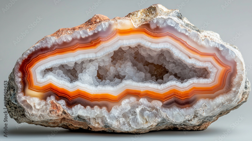 Poster Agate stone showing concentric banding and internal crystal formation