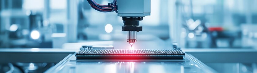 Robotic Arm Assembling Electronic Circuit Board in Factory