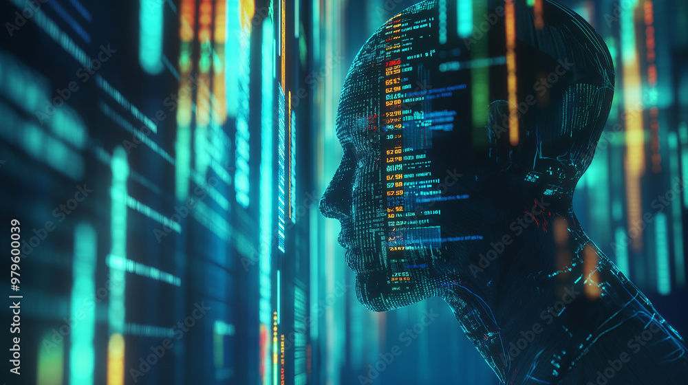 Aufkleber Artificial intelligence analyzing data from multiple screens