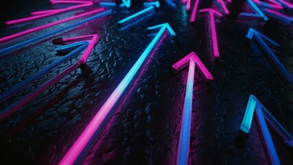 Neon arrows in diagonal pink and blue pattern