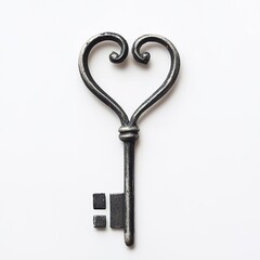 Heart-shaped key on a white background, symbolizing love and romance, ideal for themes related to relationships, affection, and symbolic imagery.

