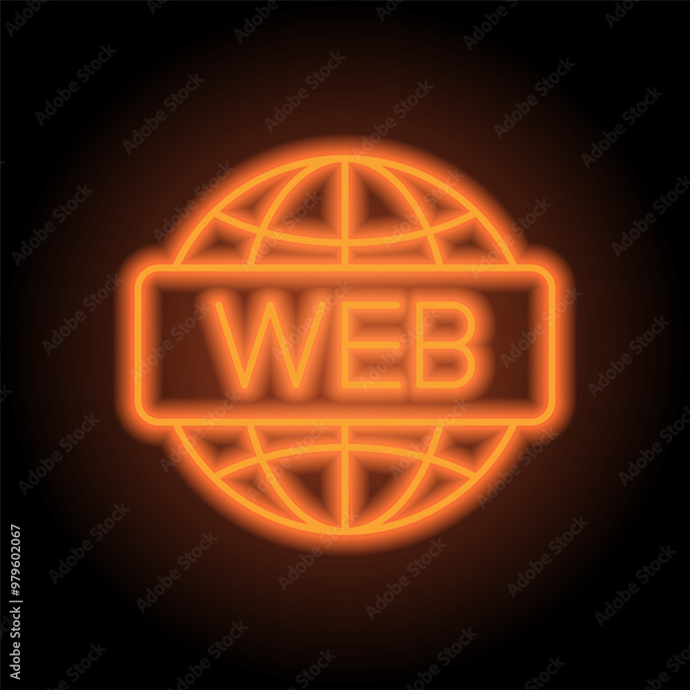 Poster web simple icon vector. flat design. orange neon on black background