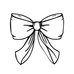 Vector hair bow. Hand drawn in sketch style, bow in linear style.