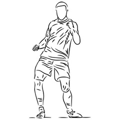 a men football player running and celebrating line art illustration