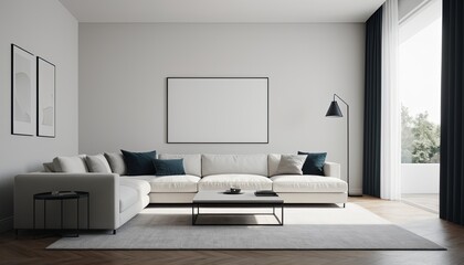 A modern, minimalist living room with a clean and elegant design, a sofa, and a bed, white minimal modern color

