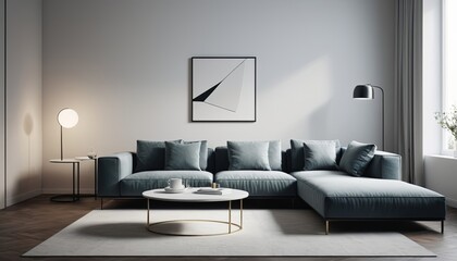 A modern, minimalist living room with a clean and elegant design, a sofa, and a bed, white minimal modern color
