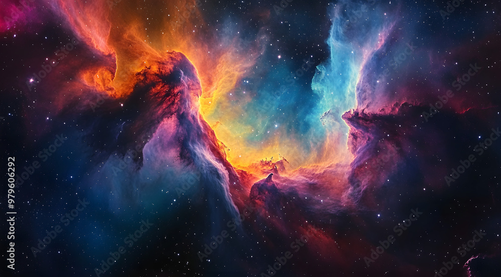Aufkleber a vibrant nebula swirling beautifully with an array of colors in the vastness of space, showcasing c