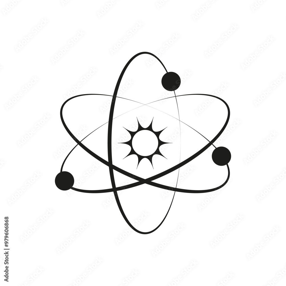 Poster atomic symbol icon. orbiting electron model. energy science concept. simple vector illustration.