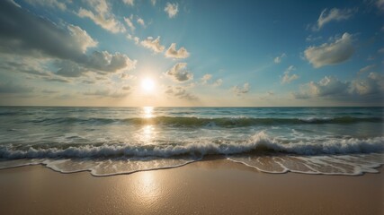 Fototapeta premium Sandy beach with turquoise ocean and clear sky