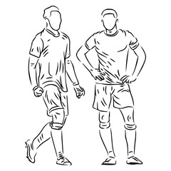 Two men standing side by side line art illustration