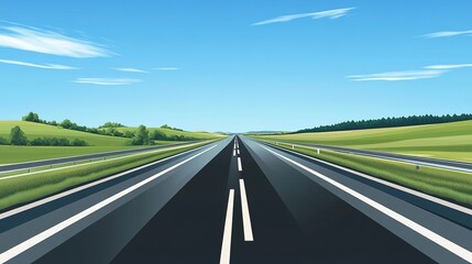 Fototapeta premium Simple 2D illustration of a long highway cross section with no background, featuring a clean and flat design without gradient or shadow effects, ideal for transport and infrastructure concepts.