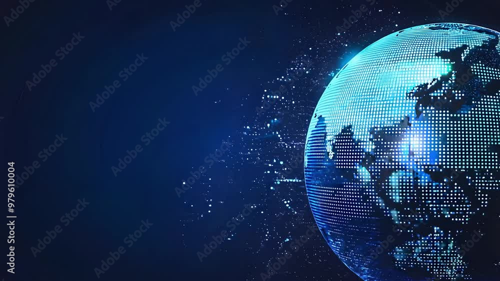 Poster digital earth with futuristic pixelated globe concept representing global network connectivity, high