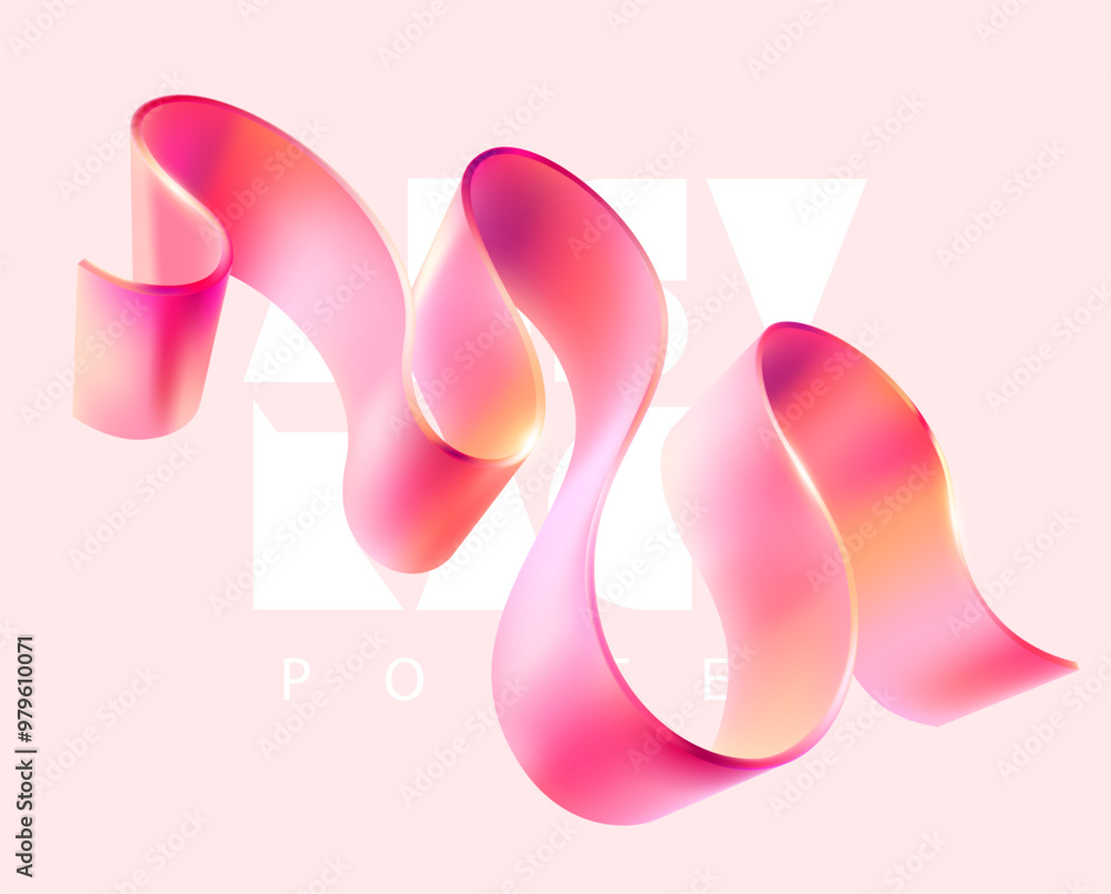 Wall mural Pink fluid 3D ribbon. Abstract liquid gradient elements on blue background.