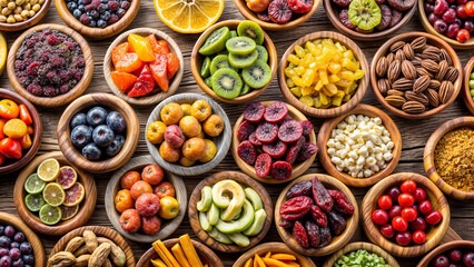 Fototapeta premium Bowls with fresh and dried fruits