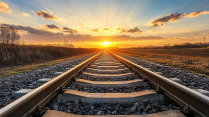 Obraz premium Railway track in the evening in sunset