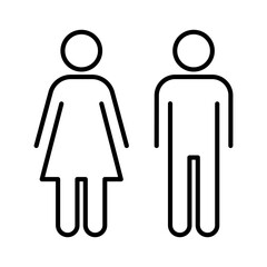 Toilet line icons set. Men and women restroom icon sign right arrow. Disabled wheelchair icon. Vector Illustration