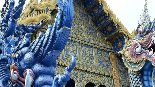 Asian Buddhist Temple. Blue Temple (Wat Rong Seur Ten), Chiang Rai, Thailand. It is one of the most beautiful temples in Thailand and attract many tourists to visit the place. 