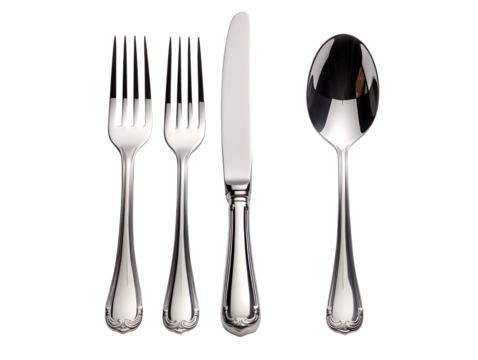 Cutlery set with Fork Knife and Spoon isolated on transparent background