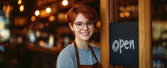 The Woman Holding Open Sign