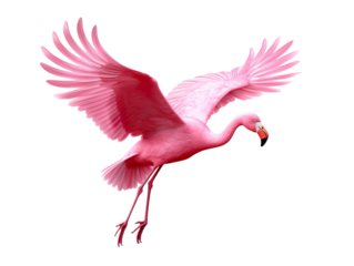 Flying pink flamingo bird isolated on transparent background