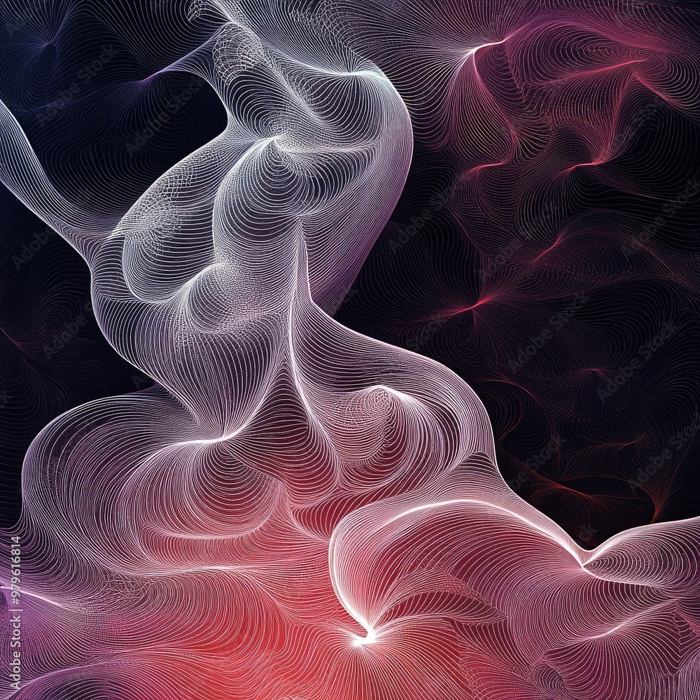 Poster abstract waves in red and white create a stunning visual effect, perfect for showcasing creativity a