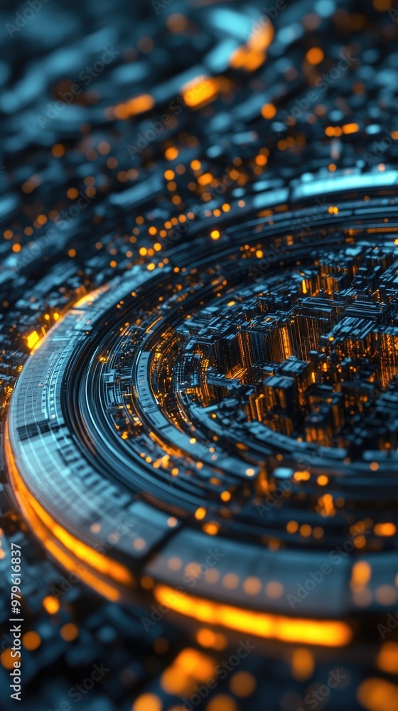 Poster an intricate digital landscape featuring glowing circuits and vibrant patterns, perfect for technolo