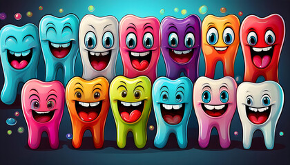 Obraz premium colorful cartoon teeth varied expressions illustrations