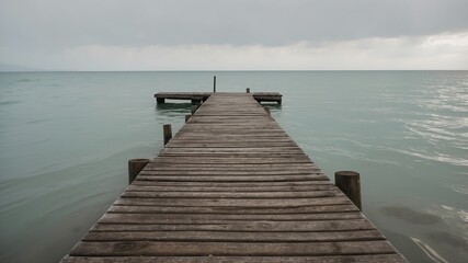 Fototapeta premium Weathered wooden pier leading into the horizon