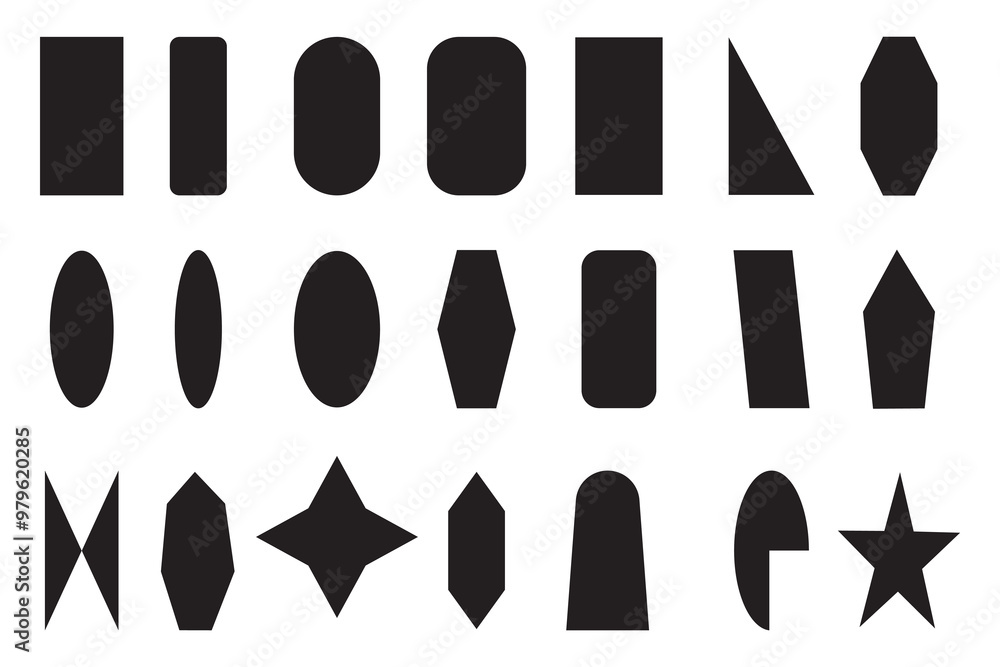 Poster set of basic geometric shapes. basic shape elements with sharp and rounded vector set.