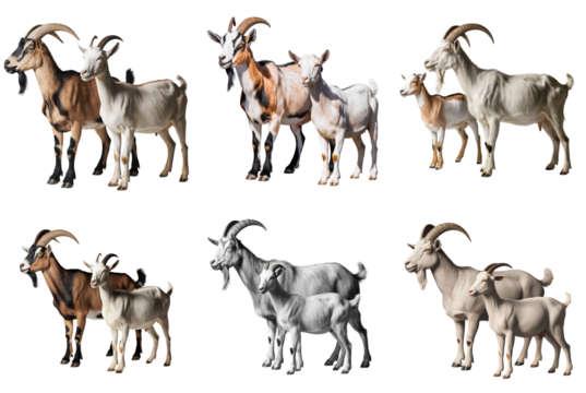 Set of Variety of Goats in Different Poses on Transparent Background - Powered by Adobe
