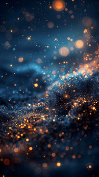 A dark blue background with glowing lights and bokeh, creating an enchanting atmosphere for your mobile wallpaper, backdrop, background, 9:16