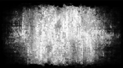 Obraz premium Halftone grunge vignette vector background. Vintage grainy effect with distressed dotted texture design. 
