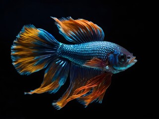 Fototapeta premium Colorful Siamese Fighting Fish with Long Flowing Fins on Black Background