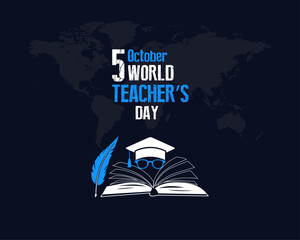 World Teachers Day. 5 October, Holiday concept. Template for background with banner, poster and card. Vector illustration. Flat Design.