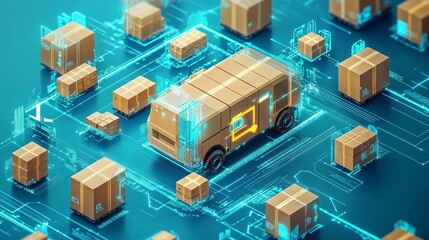 Smart warehouse management system identify package picking and delivery . Future concept of supply chain and logistic business 