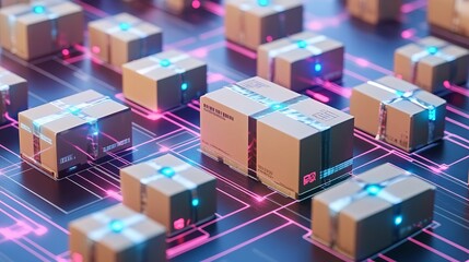 Smart warehouse management system identify package picking and delivery . Future concept of supply chain and logistic business 