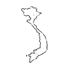 Vietnam country simplified map.Thin triple pencil sketch