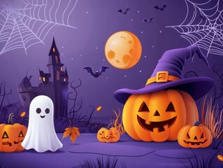 Spooky Halloween Ensemble with Pumpkins and Ghosts