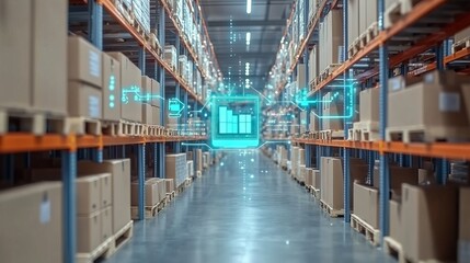 Obraz premium Smart warehouse management system identify package picking and delivery . Future concept of supply chain and logistic business 