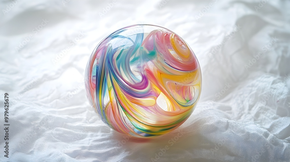 Poster mesmerizing multicolored glass sphere with swirling prismatic patterns