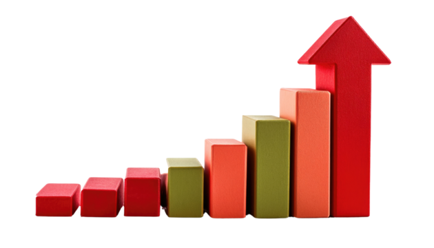 business graph with arrow isolated on white background