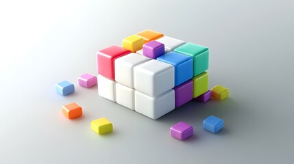 Obraz premium Colorful Cube Puzzle Blocks Arranged in Creative Abstract Composition