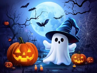 Spooky Halloween Ensemble with Pumpkins and Ghosts