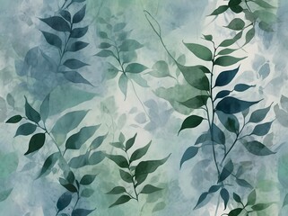 Abstract Watercolor Green Leaves Pattern