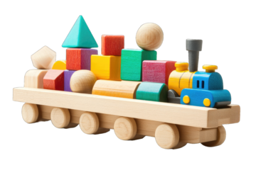 Wooden toys isolated on transparent background